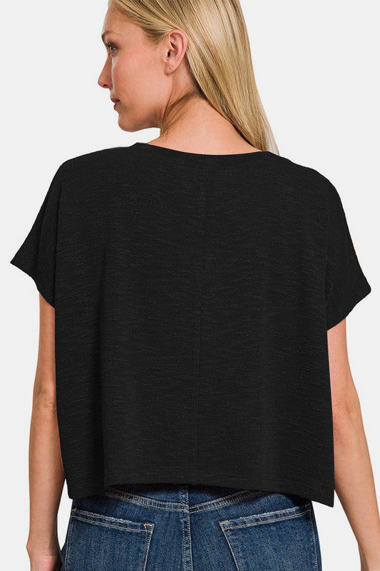 V-Neck Short Sleeve Crop T-Shirt