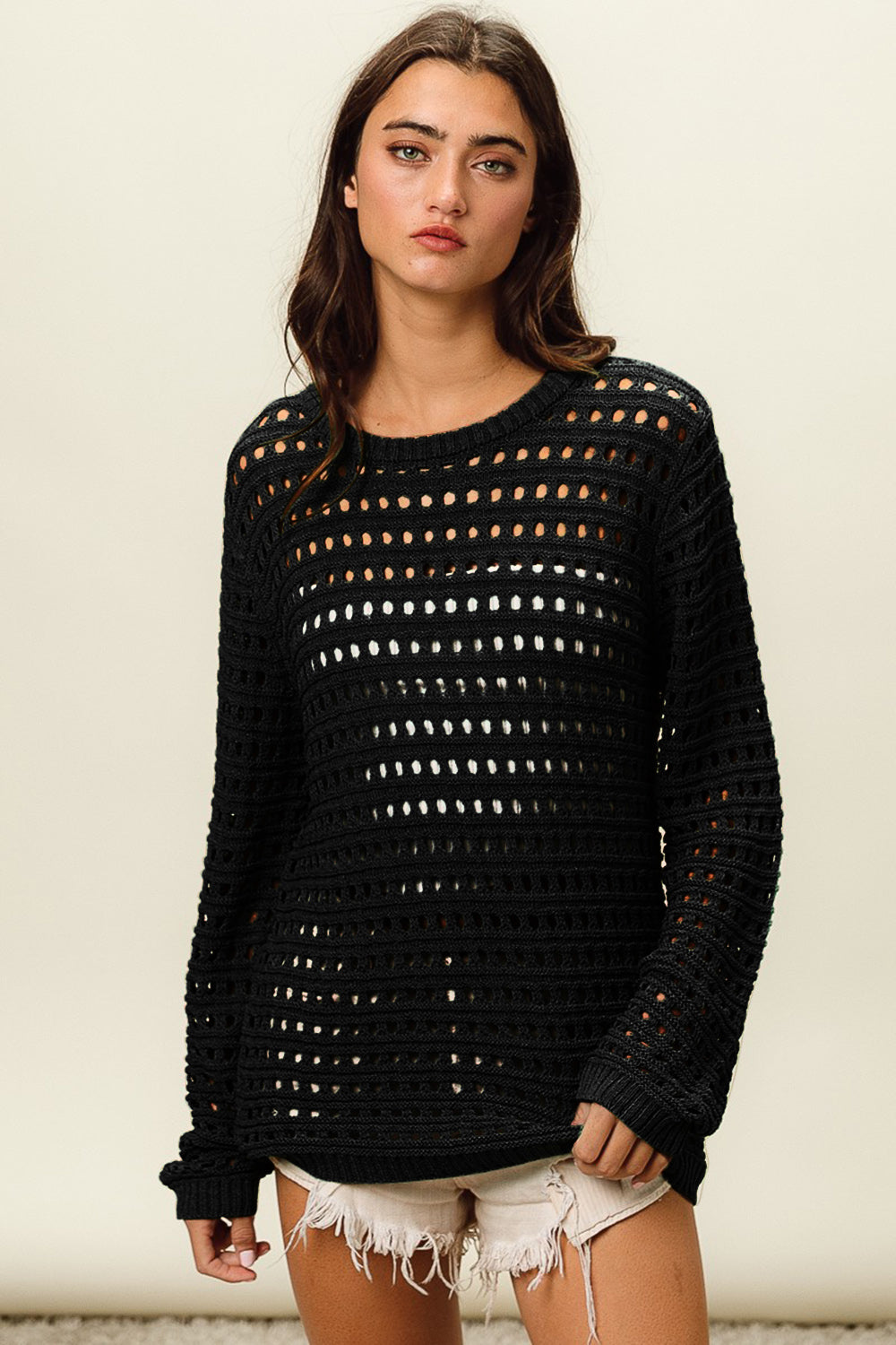 Round Neck Openwork Knit Cover Up