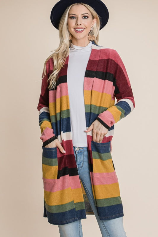 Rainbow Striped Open Front Cardigan