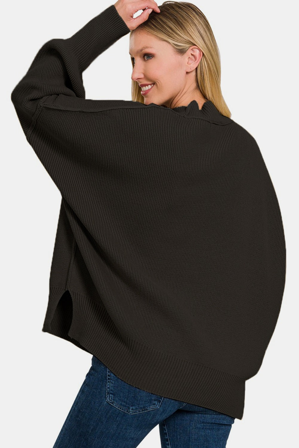 Side Sit Oversize Sweater - Black