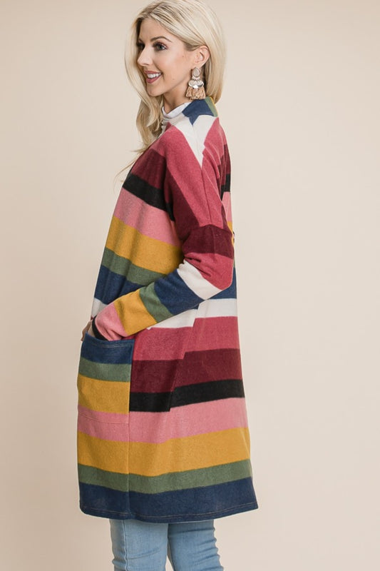 Rainbow Striped Open Front Cardigan