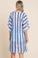 Tied Striped Plunge Half Sleeve Cover-Up