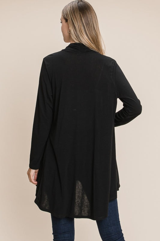 Open Front Long Sleeve Cardigan - Black