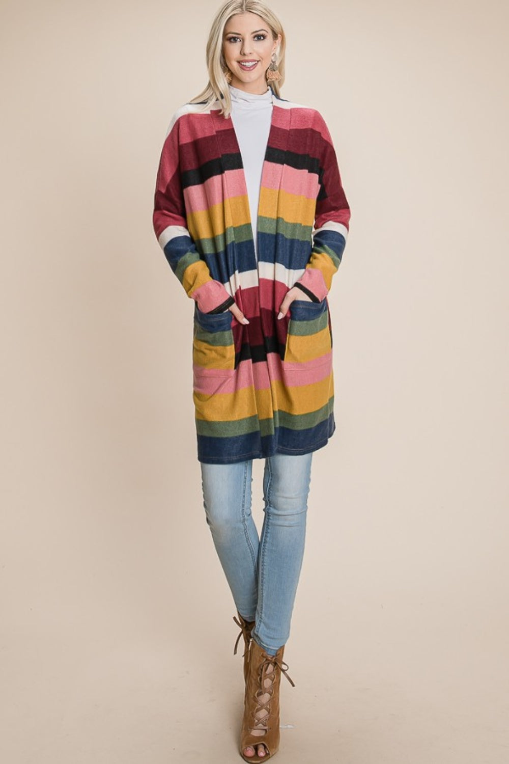 Rainbow Striped Open Front Cardigan