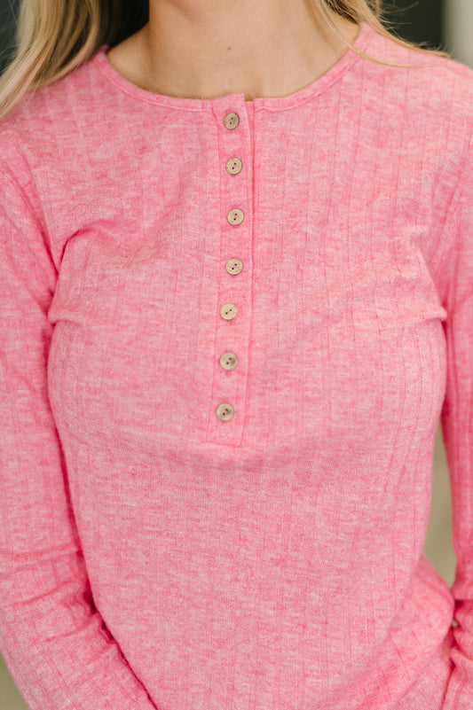 Ribbed Long Sleeve Top in Fuchsia