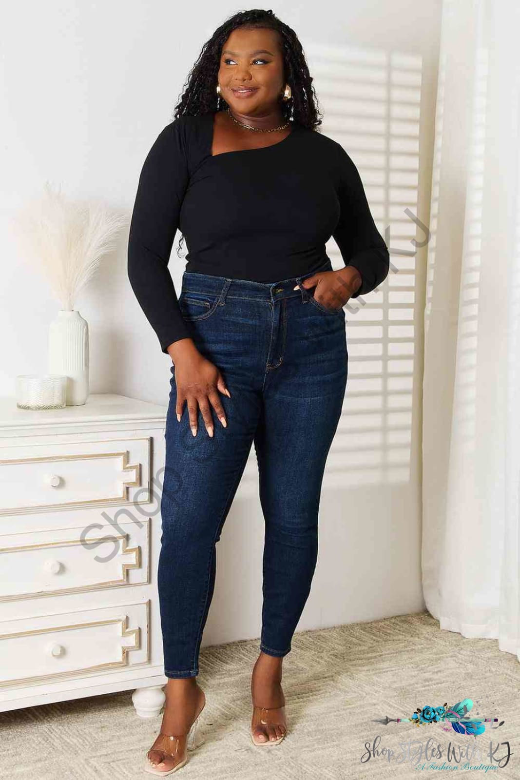 Basic Bae Asymmetrical Neck Long Sleeve Top