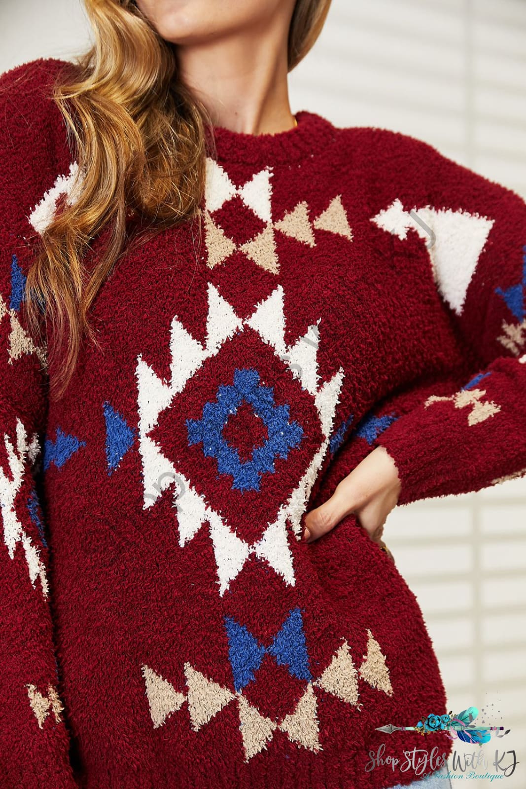 Heyson Full Size Aztec Soft Fuzzy Sweater