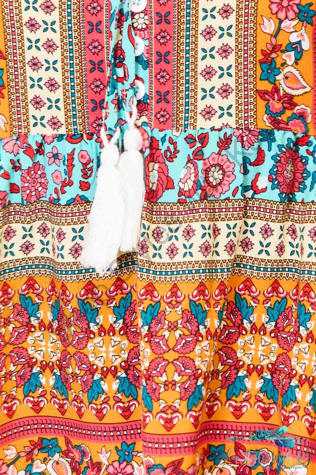 Double Take Bohemian Tassel Tie Puff Sleeve Babydoll Blouse