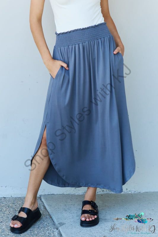 Doublju Comfort Princess Full Size High Waist Scoop Hem Maxi Skirt In Dusty Blue / S