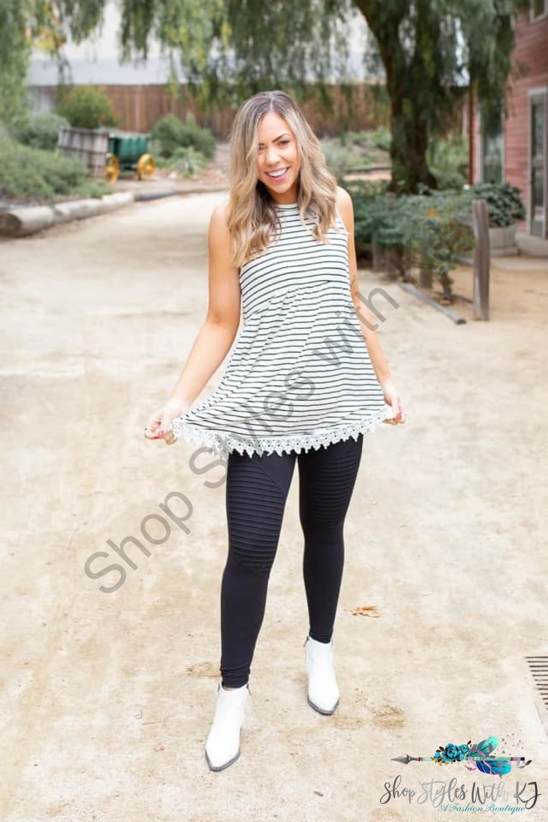 Dainty Laced Striped Sleeveless Babydoll - Size Small