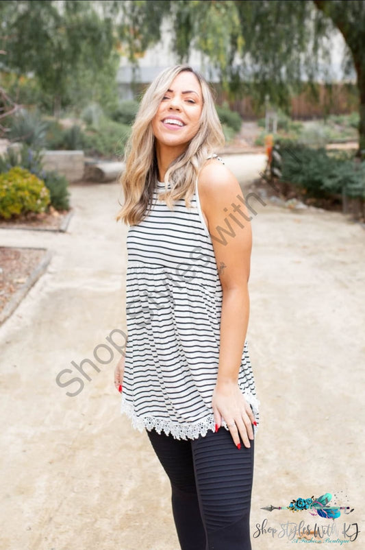 Dainty Laced Striped Sleeveless Babydoll - Size Small