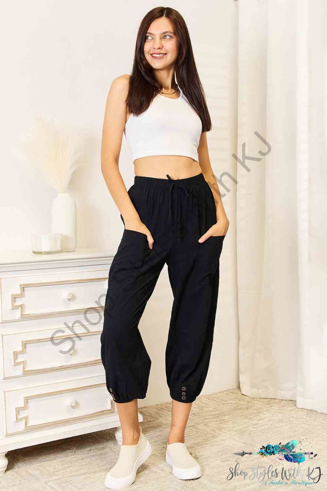 Double Take Decorative Button Cropped Pants