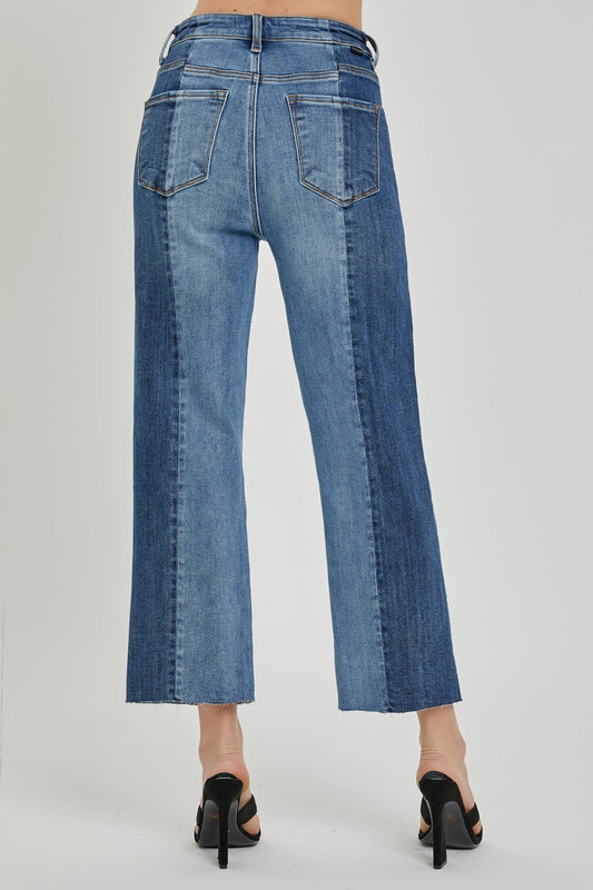 RISEN Mid-Rise Waist Two-Tones Jeans with Pockets