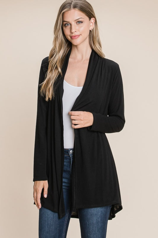 Open Front Long Sleeve Cardigan - Black