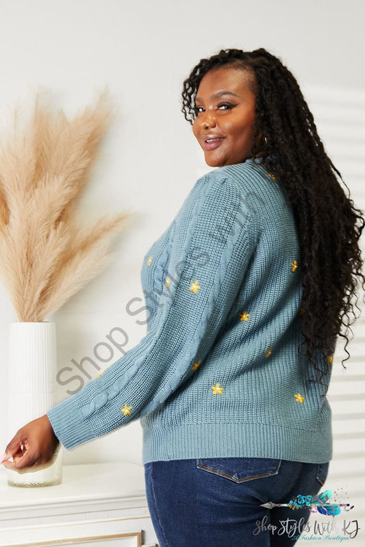 Heyson Full Size Floral Embroidered Cable Cardigan