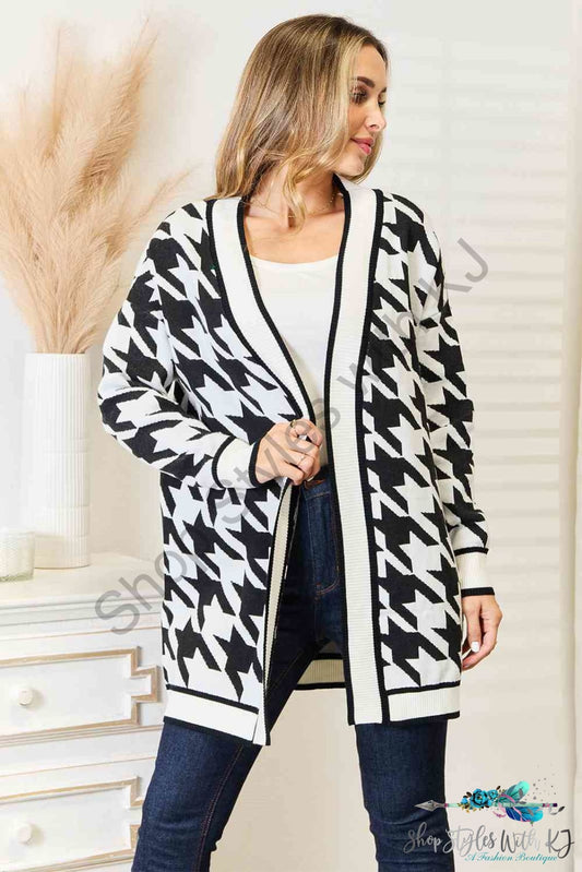 Woven Right Houndstooth Open Front Longline Cardigan Black / S Sweaters & Cardigans