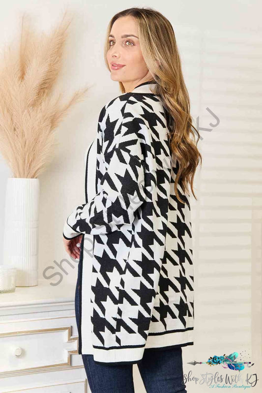 Woven Right Houndstooth Open Front Longline Cardigan Sweaters & Cardigans