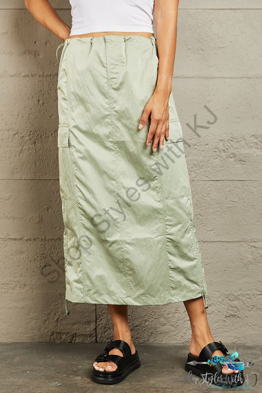 Hyfve Just In Time High Waisted Cargo Midi Skirt Light Green / S