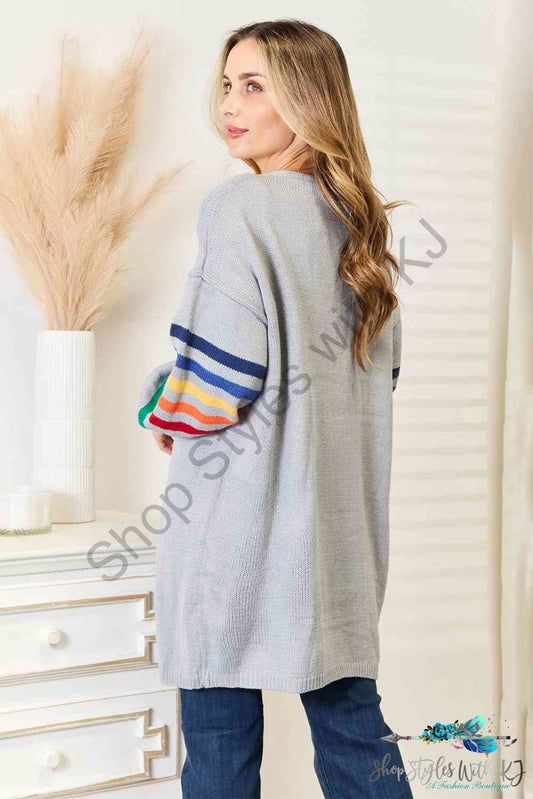 Double Take Multicolored Stripe Open Front Longline Cardigan Sweaters & Cardigans