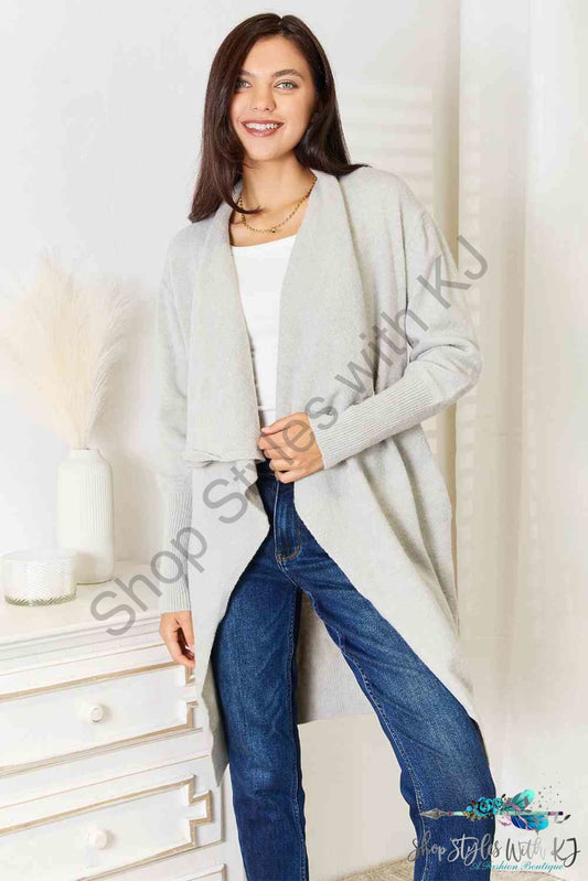 Double Take Open Front Duster Cardigan With Pockets Light Gray / S Sweaters & Cardigans