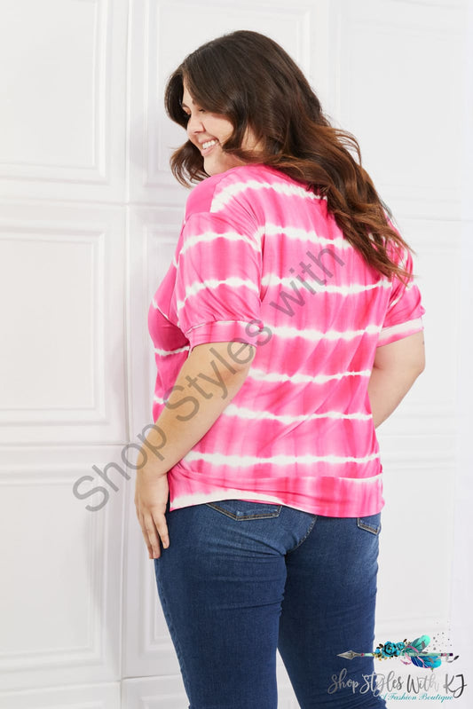 Yelete Full Size Oversized Fit V-Neck Striped Top Shirts & Tops