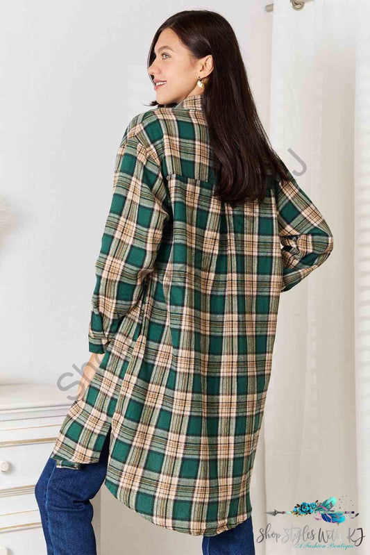 Plaid Collared Neck Long Sleeve Shirt Shirts & Tops
