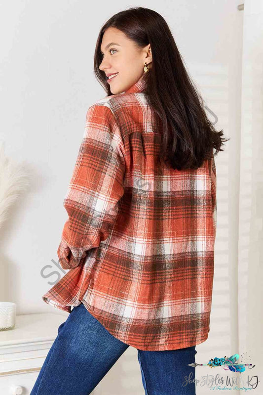 Plaid Collared Neck Long Sleeve Shirt Shirts & Tops