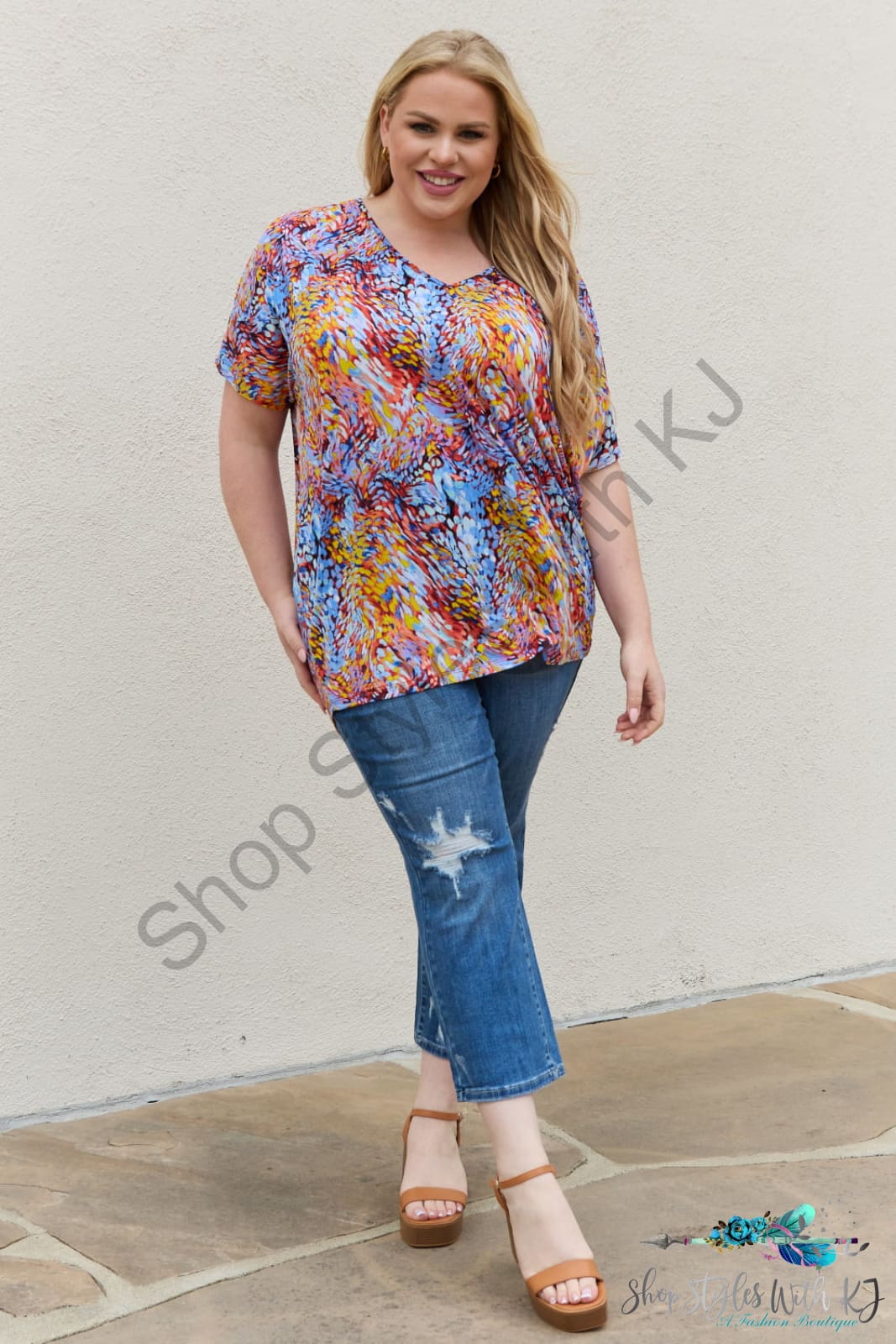 Printed Dolman Flowy Top Shirts & Tops