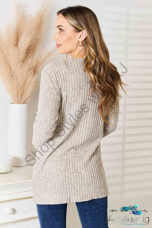 Double Take Ribbed Button-Up Cardigan With Pockets Sweaters & Cardigans