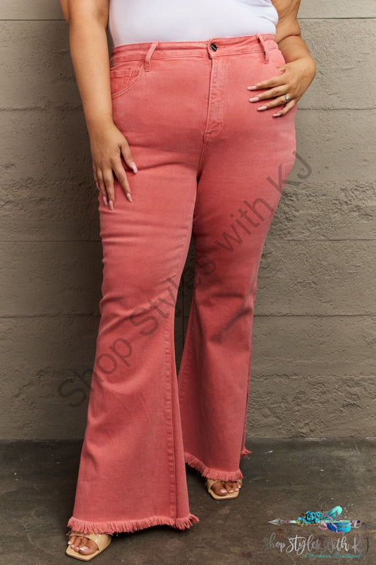 Risen Bailey Full Size High Waist Side Slit Flare Jeans Coral / 0