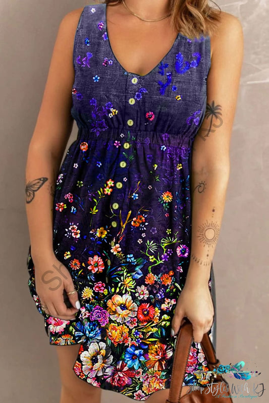 Scoop Neck Buttoned Sleeveless Magic Dress Dark Navy / S Dresses