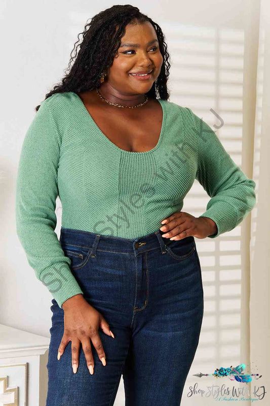Basic Bae Scoop Neck Long Sleeve Top Mid Green / S Shirts & Tops