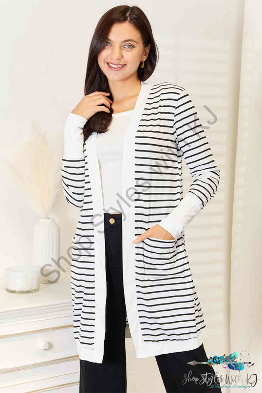 Striped Open Front Longline Cardigan White / S Sweaters & Cardigans