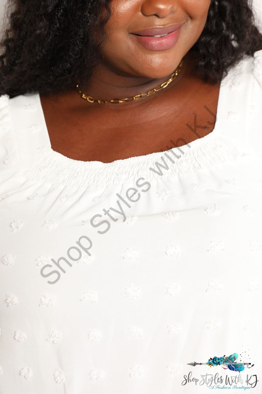 Double Take Swiss Dot Puff Sleeve Square Neck Blouse