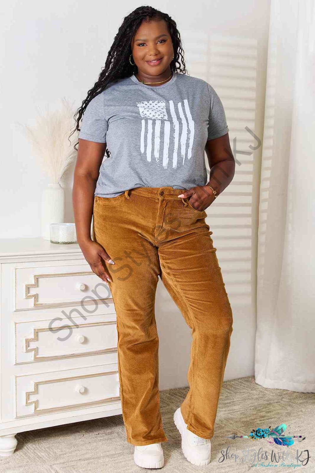 Simply Love Us Flag Graphic Cuffed Sleeve T-Shirt