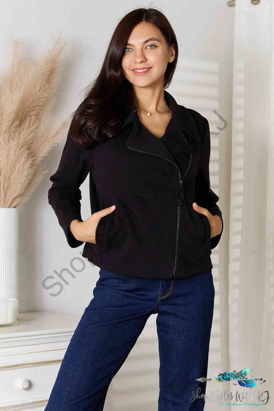 Culture Code Full Size Zip-Up Jacket With Pockets Black / S