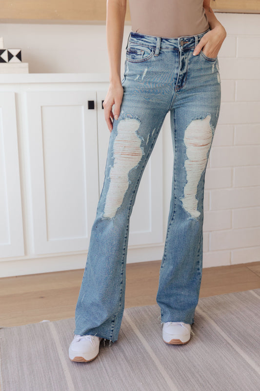 Judy Blue High Rise Heavy Destroy Flare Jeans