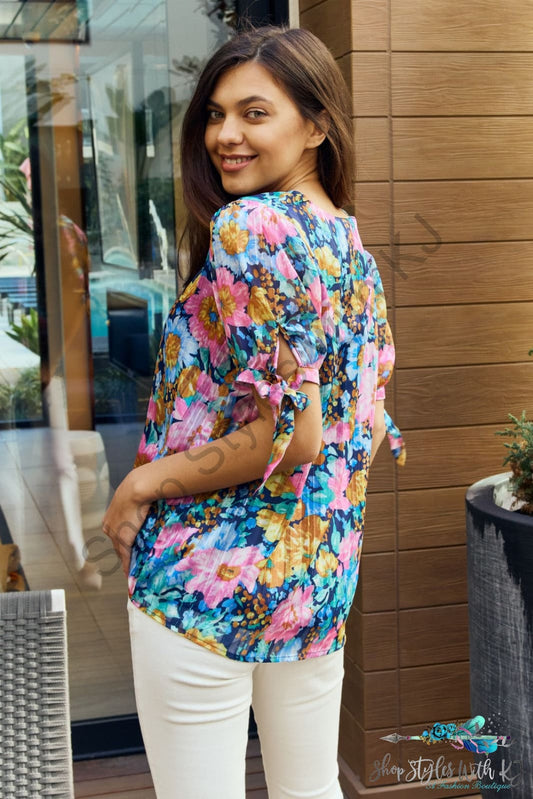 Annalise Floral V-Neck Tie Detail Blouse Shirts & Tops