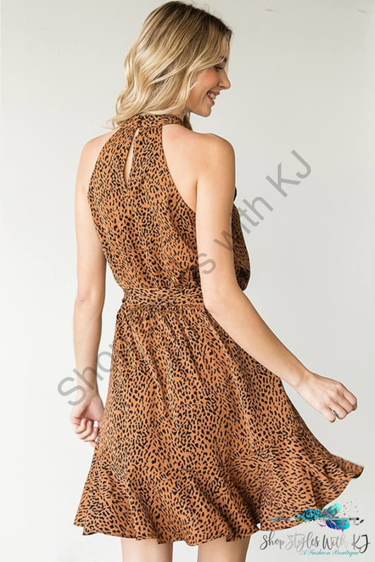Aradia Leopard Belted Sleeveless Dress Dresses
