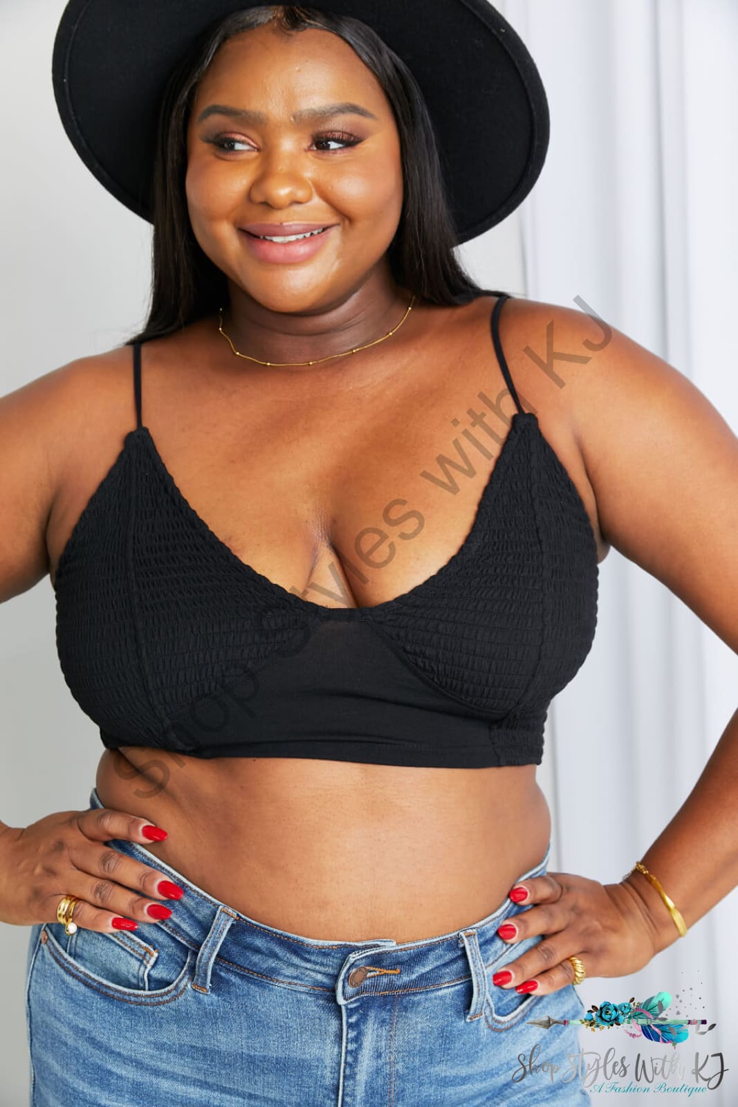 Eleena Textured Spaghetti Strap Bralette In Black Bralettes