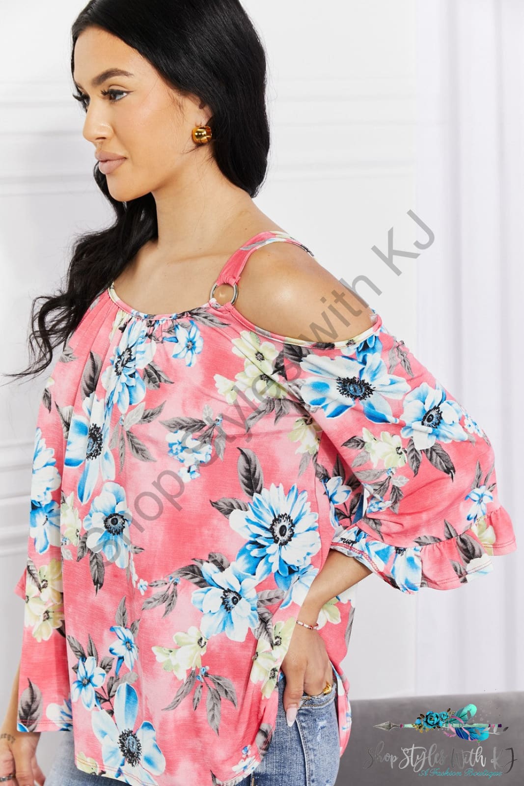 Fresh Take Floral Cold-Shoulder Top Shirts & Tops