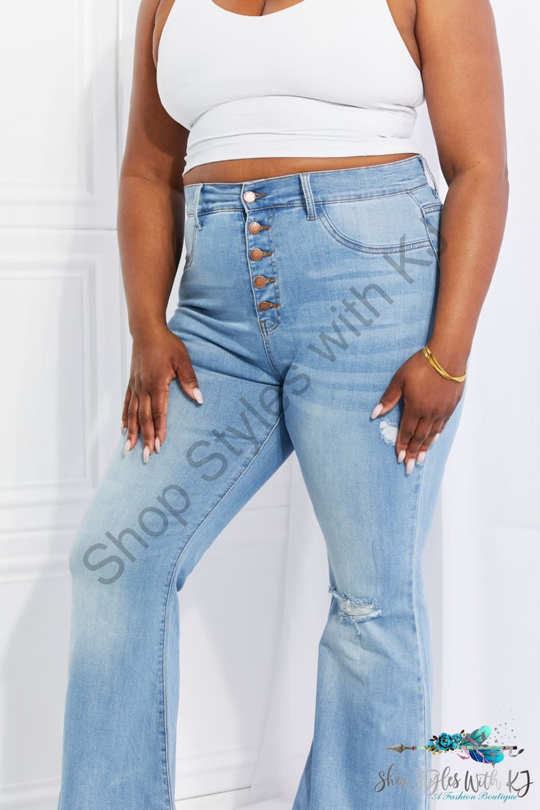 Jess High Rise Button Flare Jeans Pants