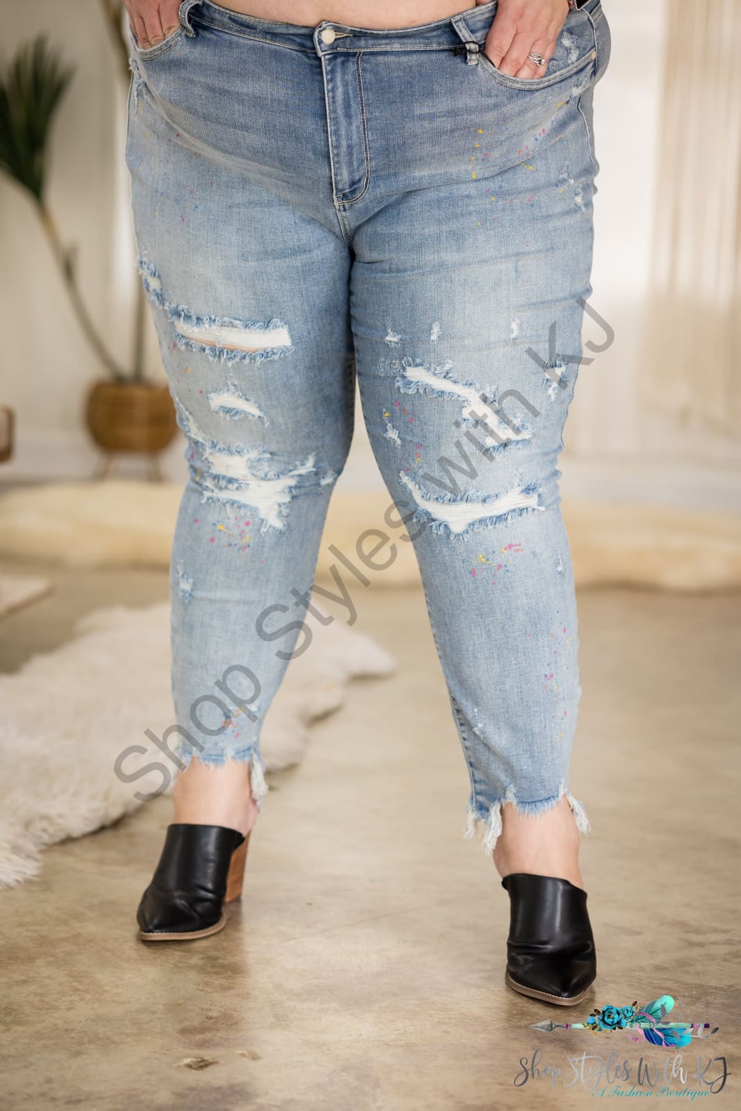 Party Paint Splatter Judy Blue Boyfriend Jeans Pants