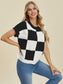 Checkered Round Neck Short Sleeve Sweater - 4 colors