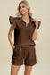 Texture Flounce Sleeve Top and Shorts Set - 5 Colors