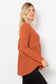 Texture Babydoll Round Neck Long Sleeve Knit Top - Rust