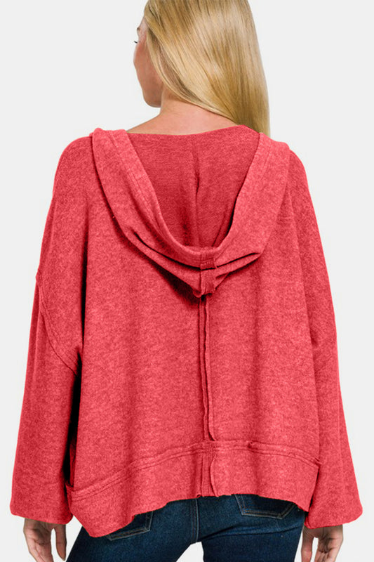 Brushed Hacci Exposed Seam Hoodie - Red