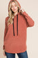 Contrast Drawstring Drop Shoulder Knit Hoodie - Brick