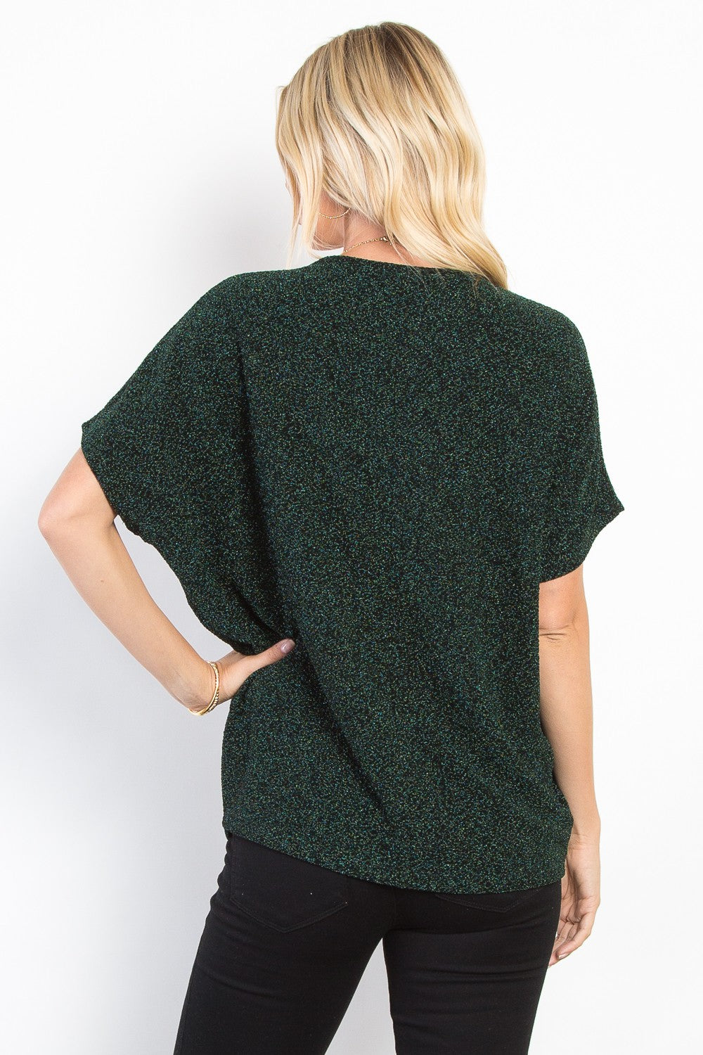 Lurex Center Elastic Cinched Knit Top - Hunter Green