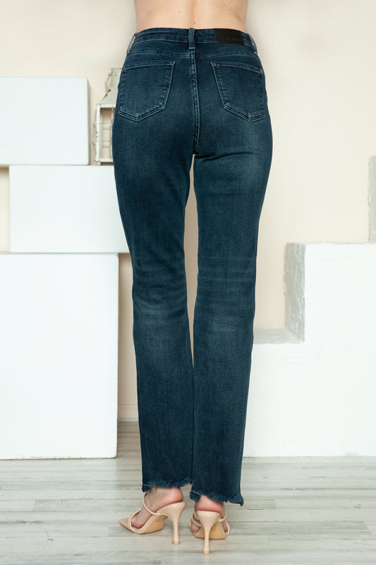 Judy Blue Button Fly Hem Destroy High Rise Straight Jeans